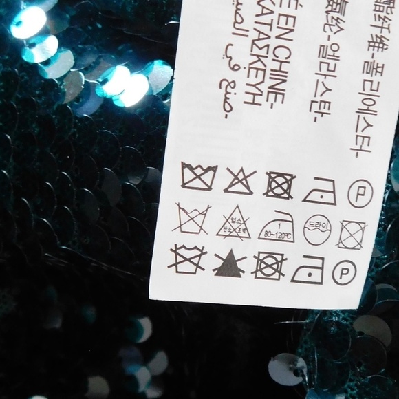 NWT!! ZARA Green Sequin High Mock Neck Top Blouse Stretch St Patick’s Day Medium - Picture 14 of 16